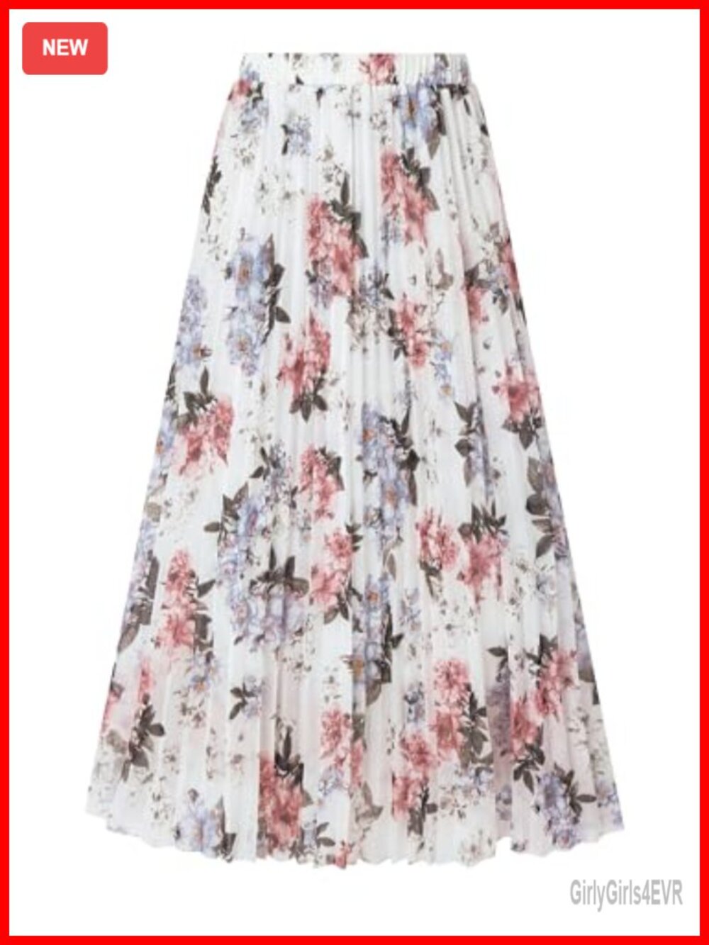 Pleated Floral Chiffon Maxi Skirt A-Line Full Lined Flowy